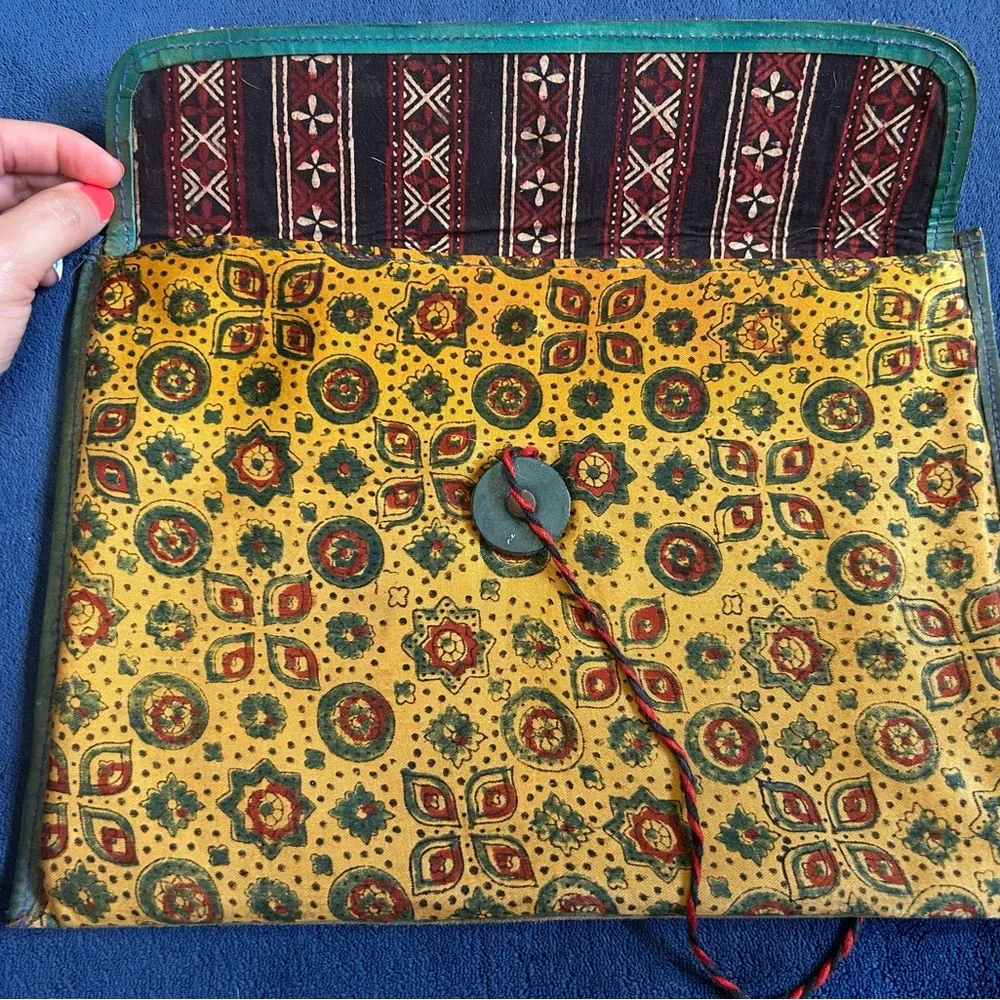 Vintage Handmade Leather Ipad Clutch- Bohi Tribal Pattern- Unique Piece